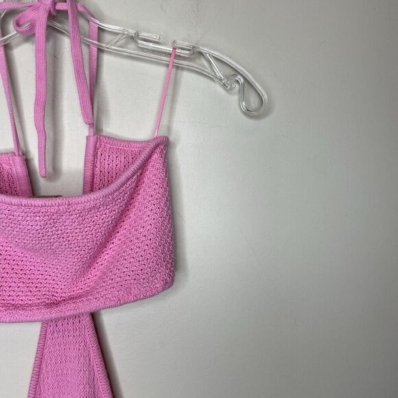 VICTOR GLEMAUD Knit Cutout Midi Dress Women XS Bubblegum Pink 100% Cotton - Picture 8 of 15